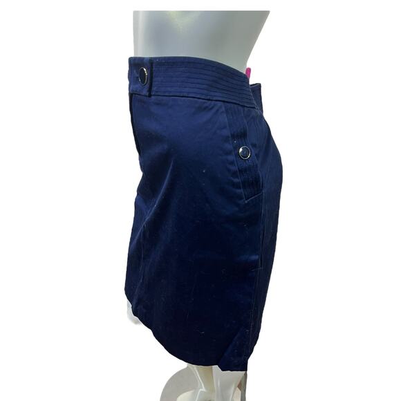 J.Crew Navy Blue Cotton Skirt with Gold & Navy Buttons - Size 12 - Picture 3 of 7